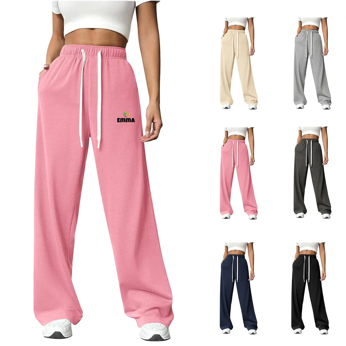 Womens Polyester High Waisted Wide Leg Sweatpants 1