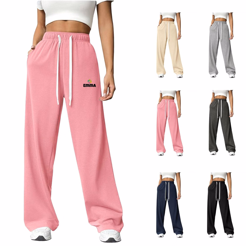Womens Polyester High Waisted Wide Leg Sweatpants