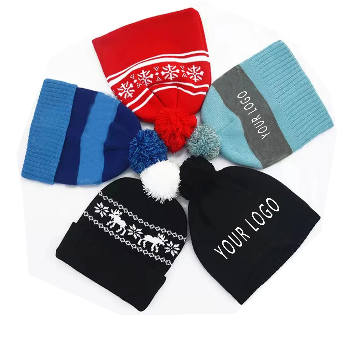 Jacquard Knit Beanie With Pom MOQ 100 1