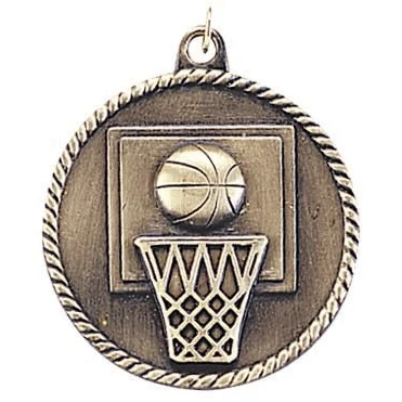 Basketball High Relief Medal, 2" 1