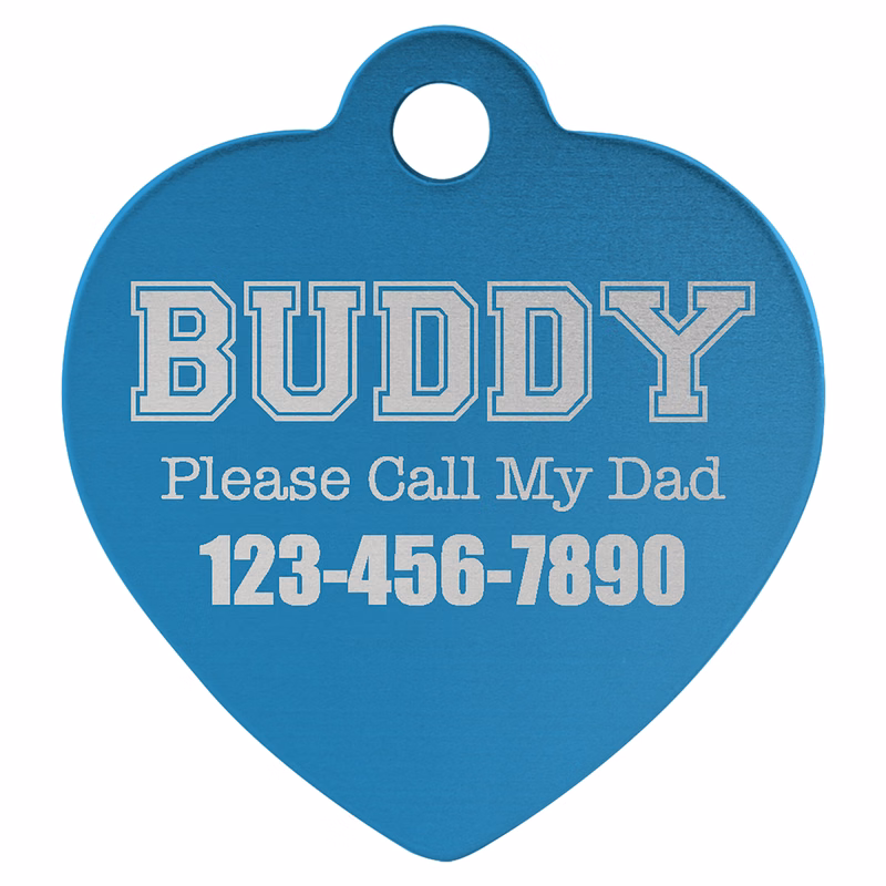 1 1/4" x 1 1/4" Blue Anodized Aluminum Heart Pet Tag