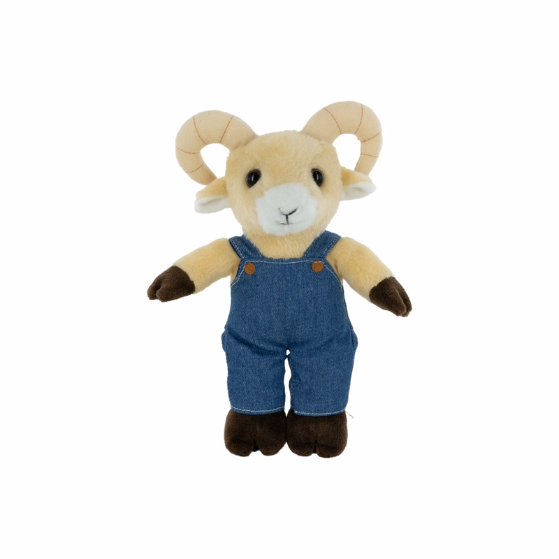 Plush Ram with Denim Overalls
