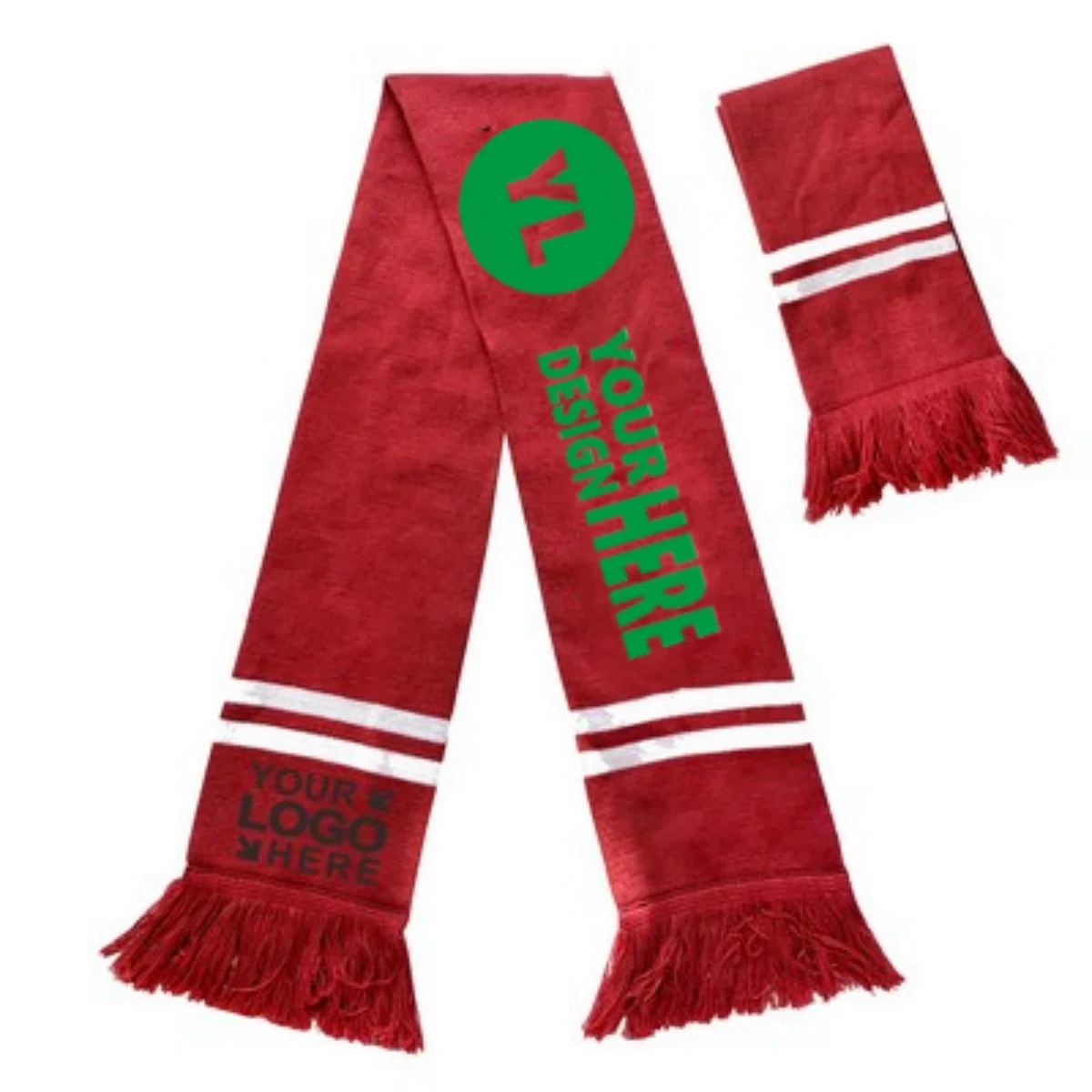 Full Color Knitted Polyester Soccer Scarf w/ fringe 1