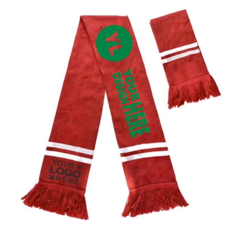 Full Color Knitted Polyester Soccer Scarf w/ fringe