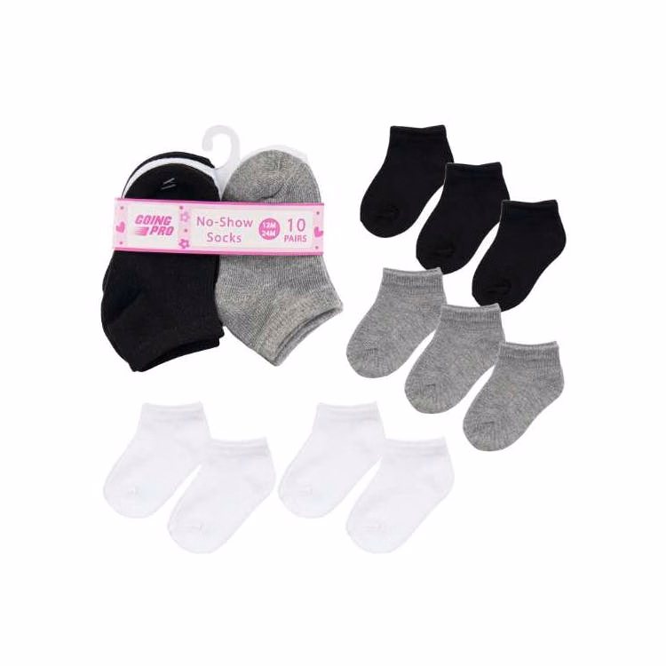 Girls' No-Show Socks - 3 Assorted 12-24M 10 Pk