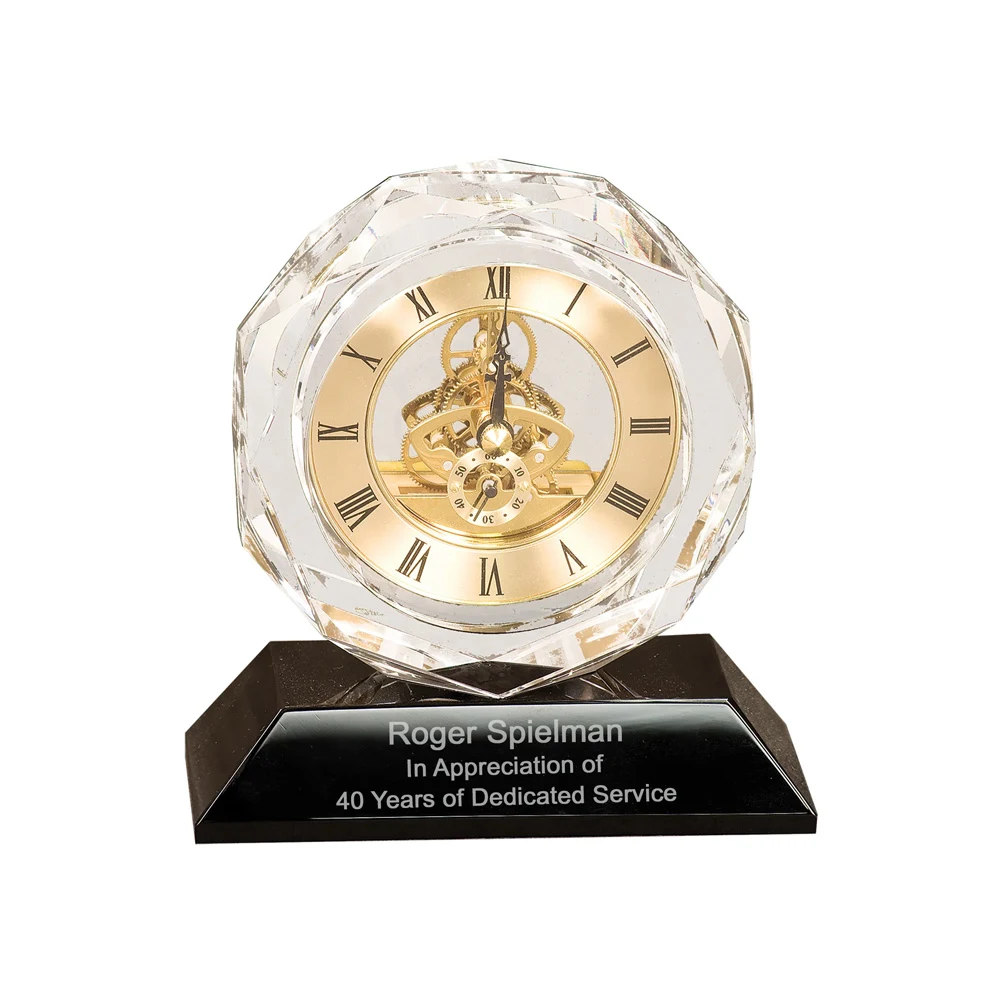 5 3/4 inch Clear Crystal Clock with Black Pedestal Base 1