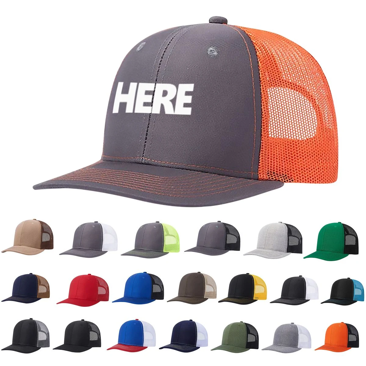 Curved Brim Mesh Six-Panel Trucker Cap 1