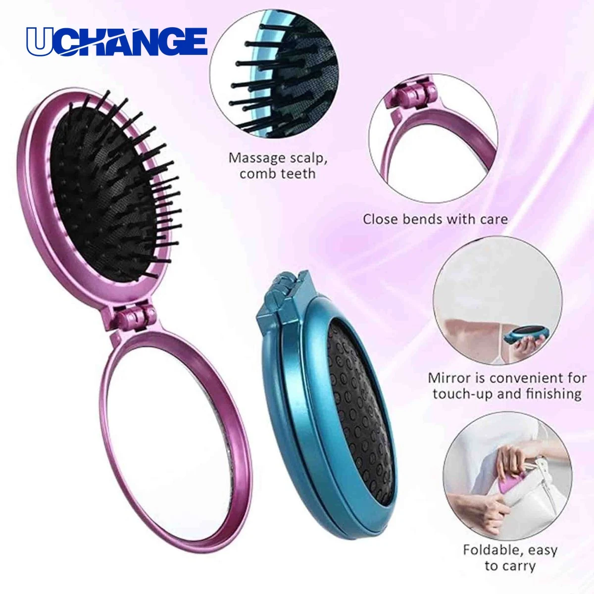 Travel Portable Massage Comb with Mirror Tool 1