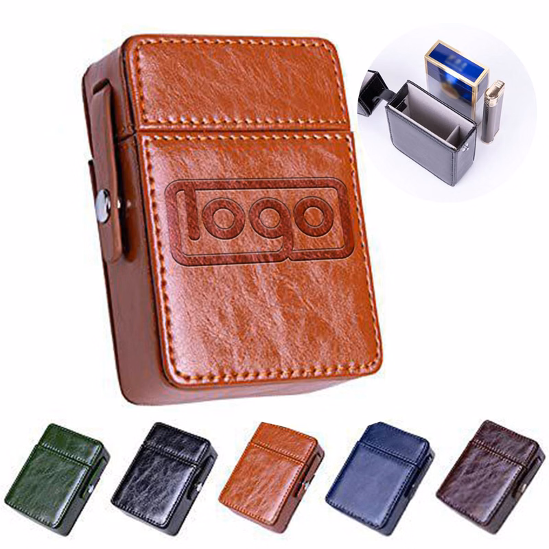 PU Leather Cigarette Case w/ Lighter Holder