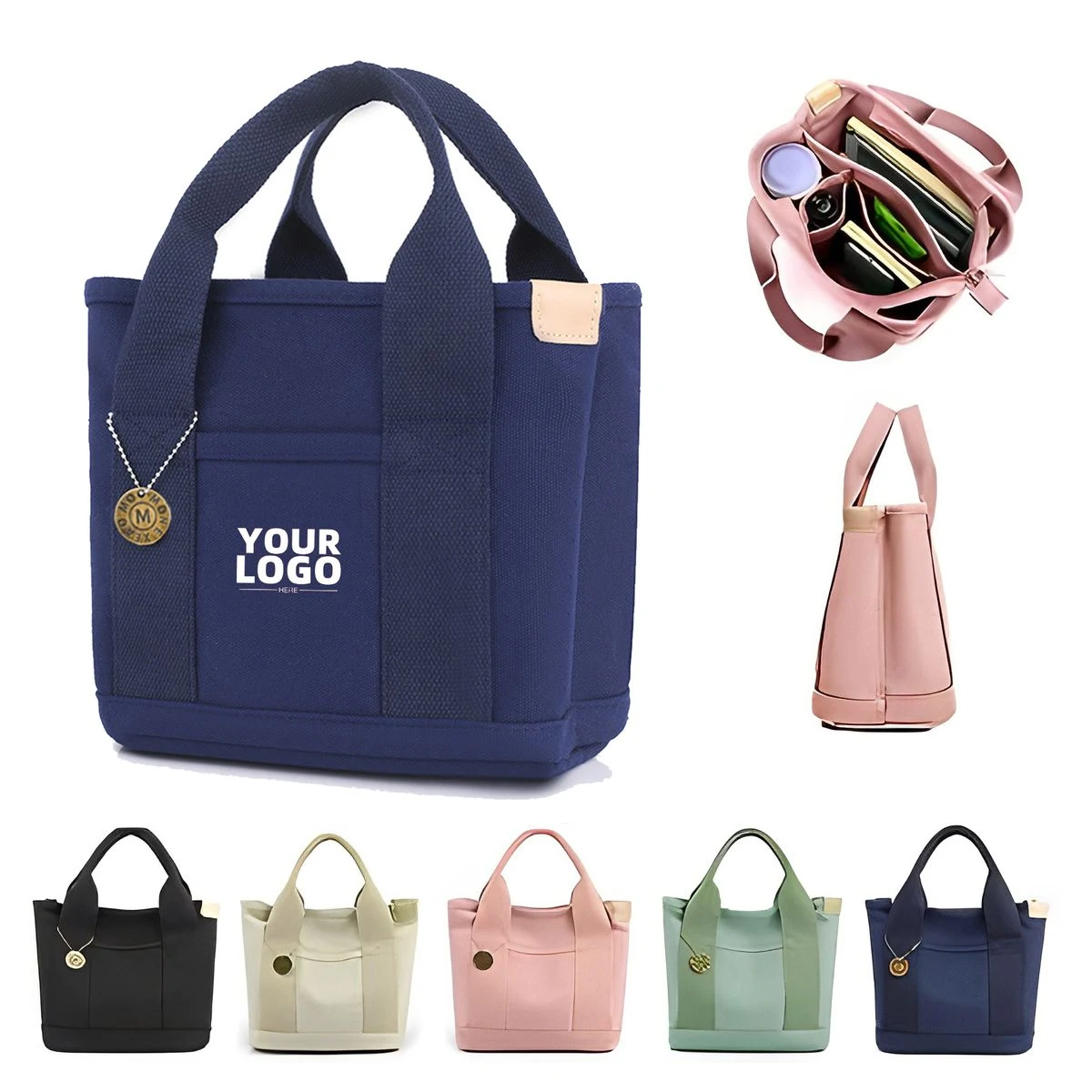 Canvas Tote Bag with Zipper, custom tote bag with logo imprint 1