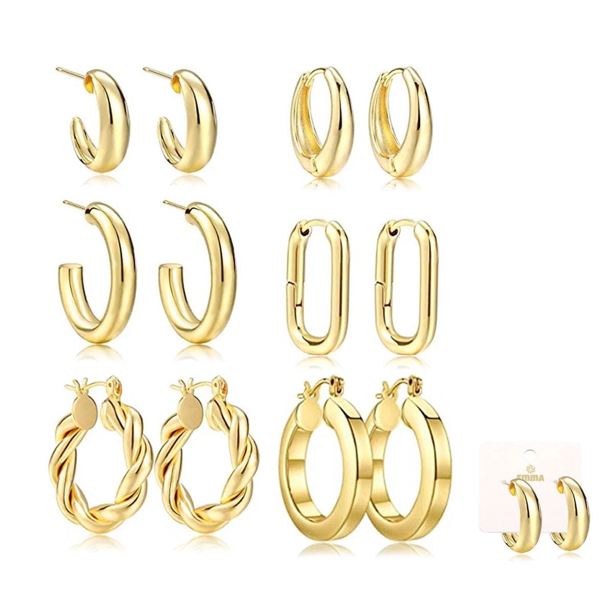 6 pairs of 14K gold-plated earrings set 1
