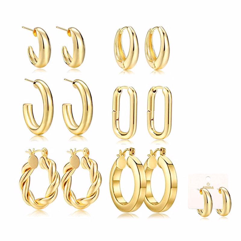 6 pairs of 14K gold-plated earrings set