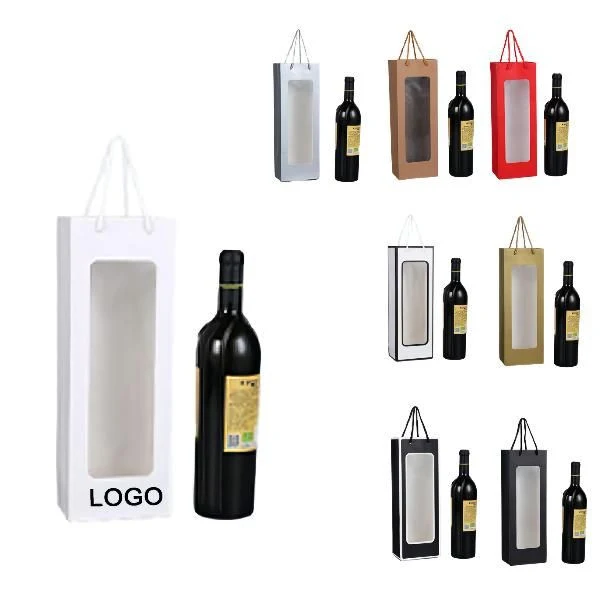 Single Bottle Paper Wine Tote Bag W/ Windows 1