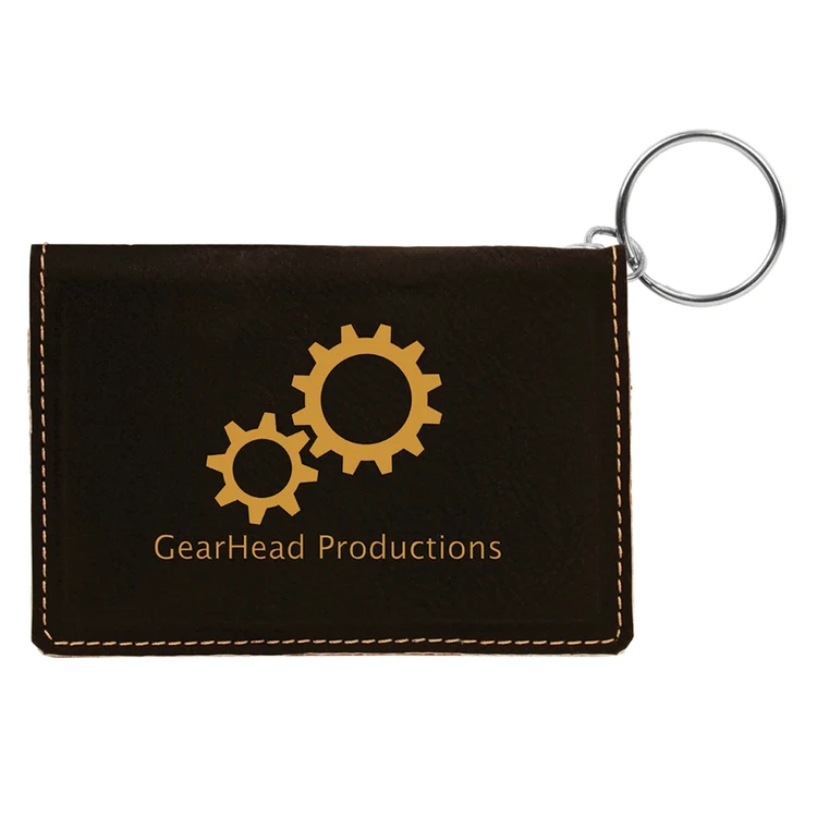 4 1/4" Black Laserable Leatherette ID Holder- Black 1