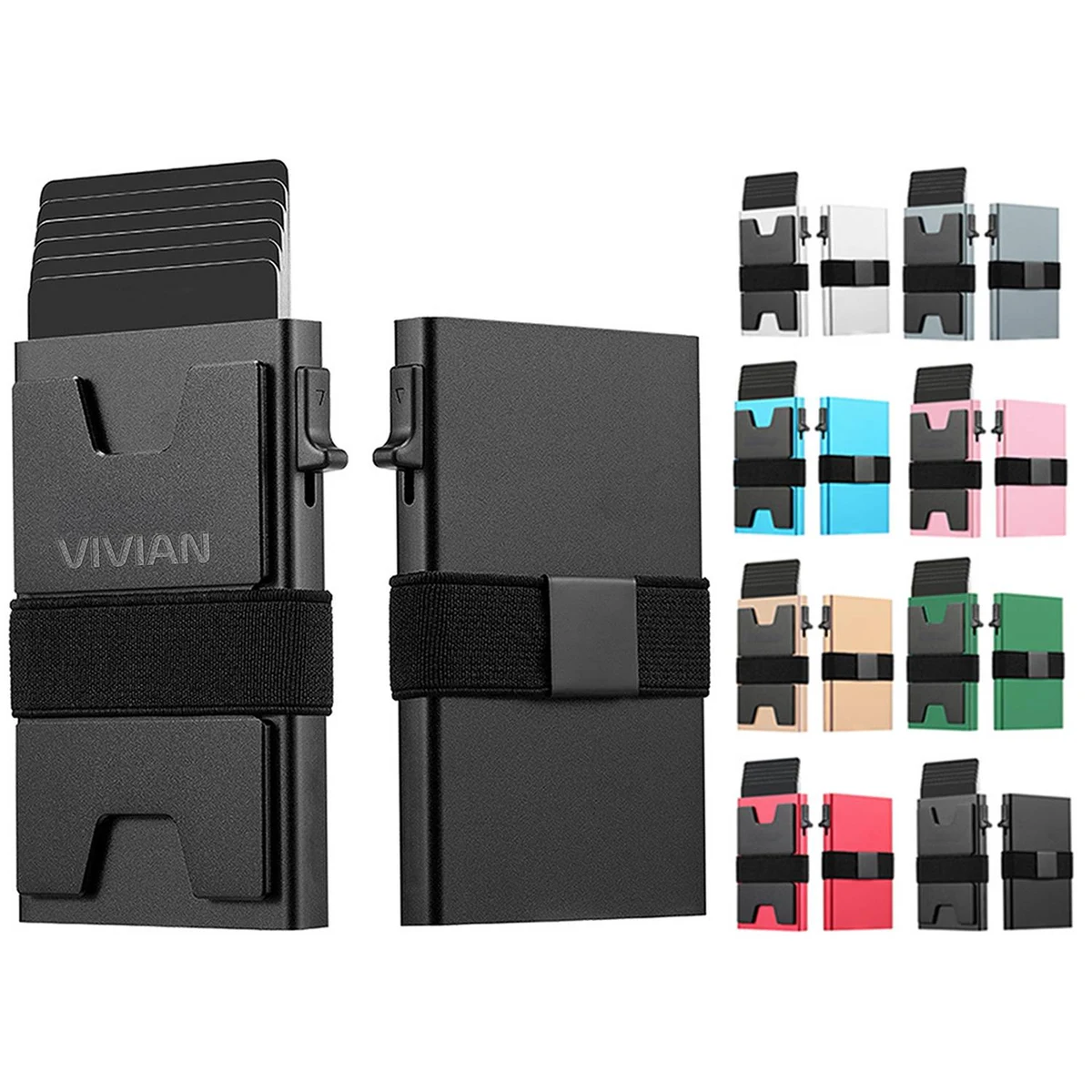 RFID Blocking Pop Up Aluminum Card Holder w/ Elastic Strap 1