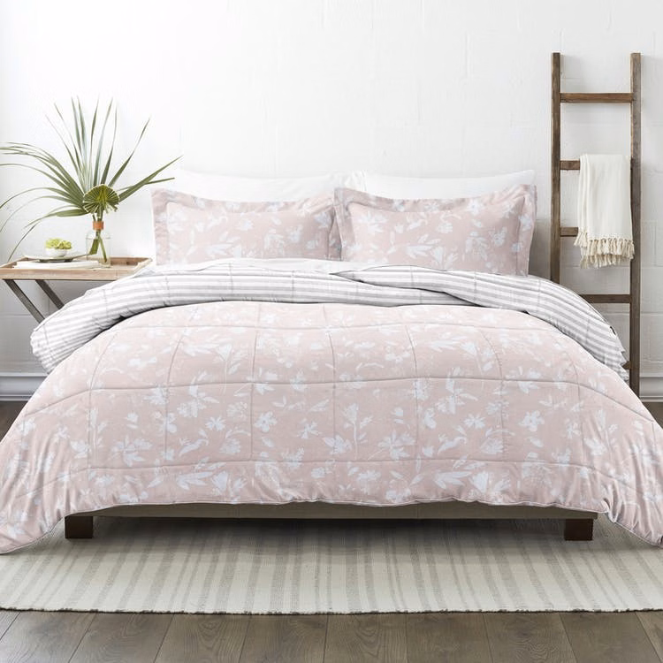 Twin Reversible Comforter Sets - Pink Pressed Flowers