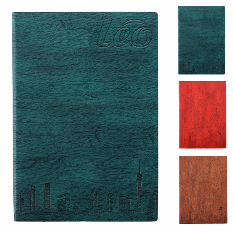 PU soft leather wood grain color changing business notebook