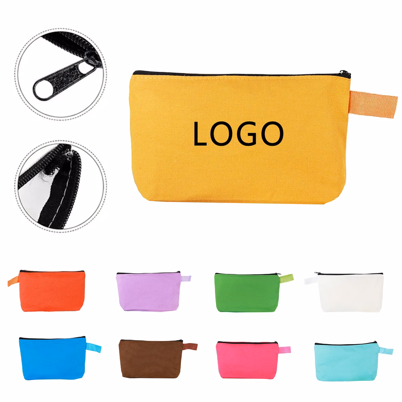 Candy Color Canvas Pencil Case Zipper Handheld Pouch