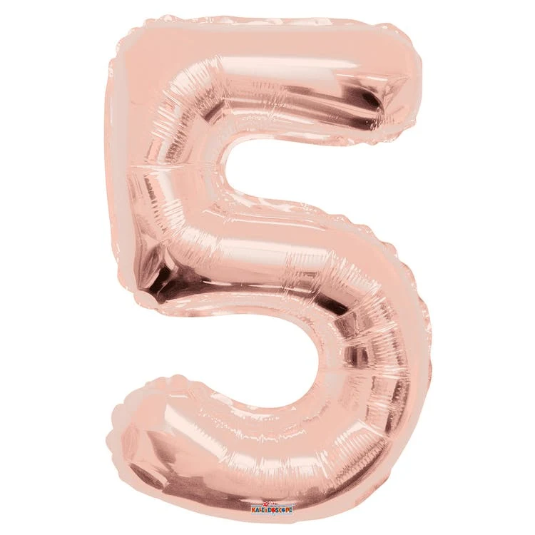 Mylar Number 5 Balloons - Rose Gold 34" 1
