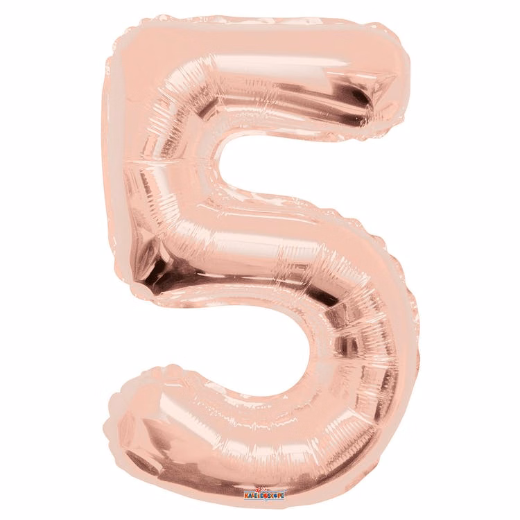 Mylar Number 5 Balloons - Rose Gold 34"