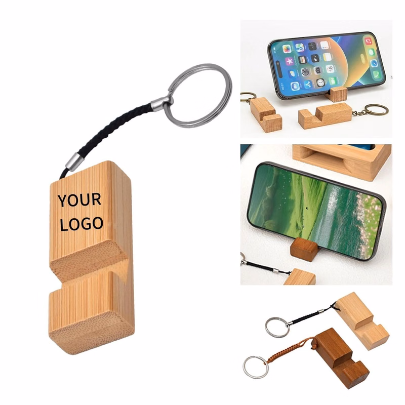 Foldable Wooden Stand Keychain for Smartphones