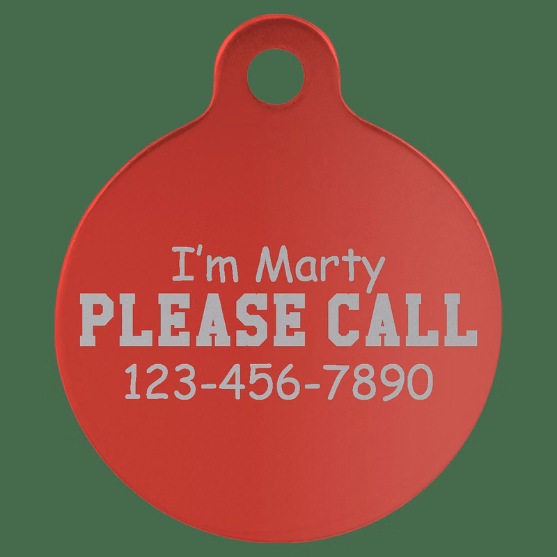 1 1/4" Red Anodized Aluminum Round Pet Tag with Tab