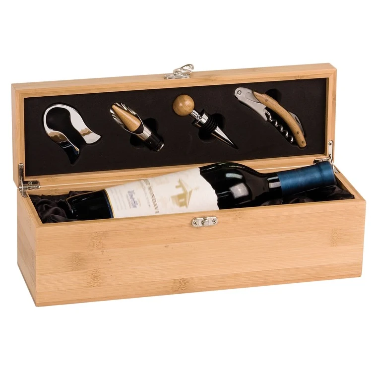 Bamboo Single Wine Box with Tools (engraved plate) 1