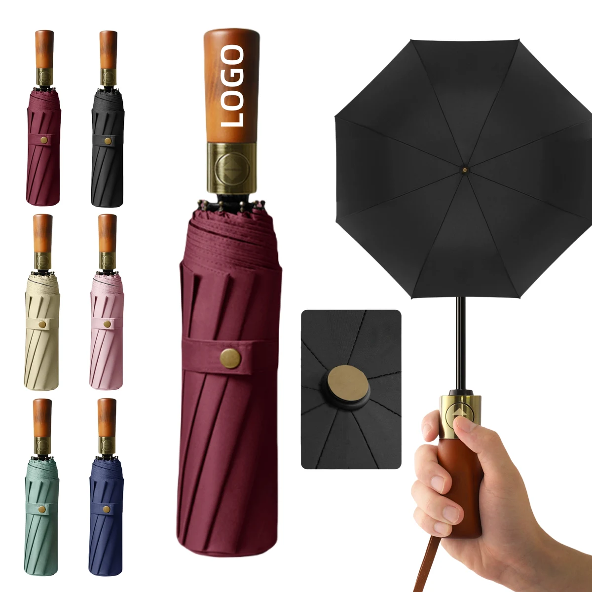 Wooden Handle Folding Umbrella 1