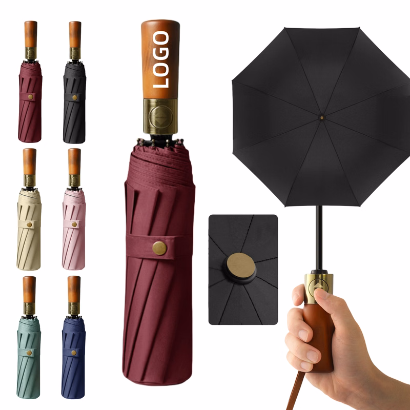 Wooden Handle Folding Umbrella