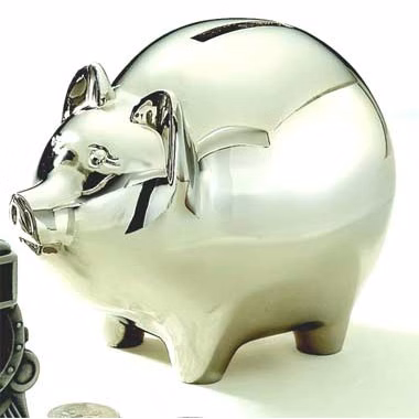 large chrome piggy bank (shiny silver)