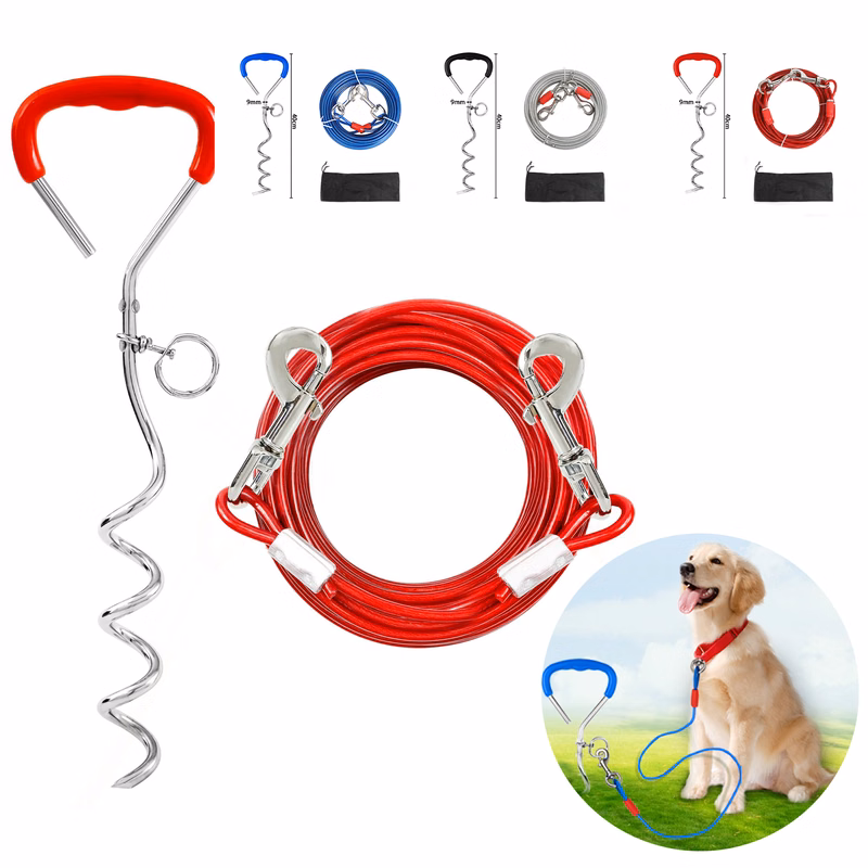 Dog Tie Out Stake and Dog Run Cable