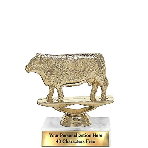 Trophy: 7", 2x3 white marble base, Hereford Cow Go 1