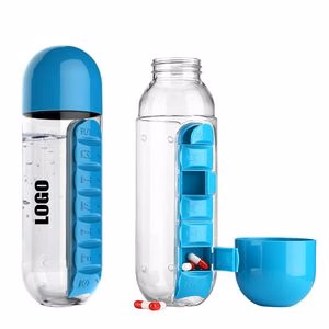 600ml Plastic Round Water Bottle With Detachable Pill Box