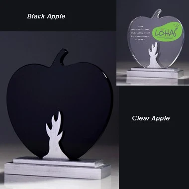 Optical glass apple award with aluminum base. 1