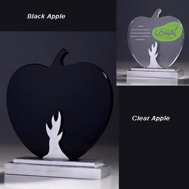 Optical glass apple award with aluminum base.