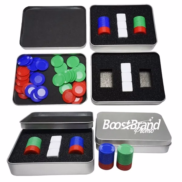 Custom Aluminum Game Night Dice and Chips Set with Tin — Portable Event Promo