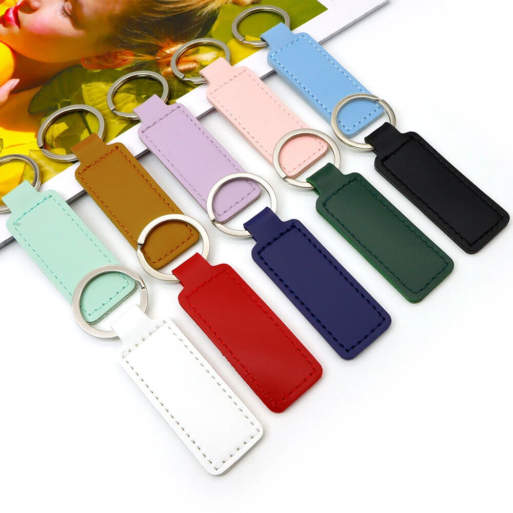 Classic Rectangle PU Leather Keychain 1