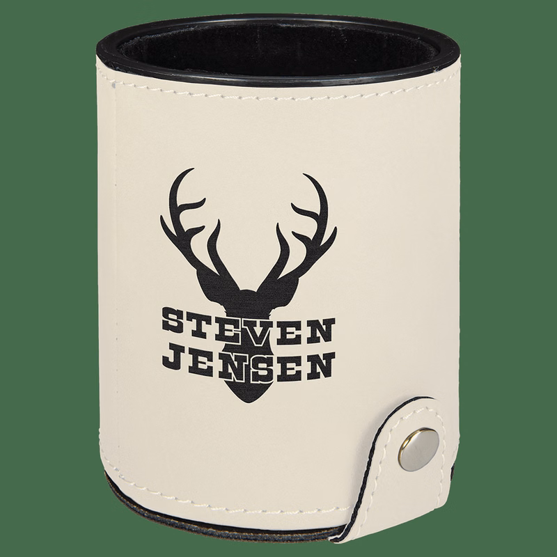White Leatherette Dice Cup with 5 Dice