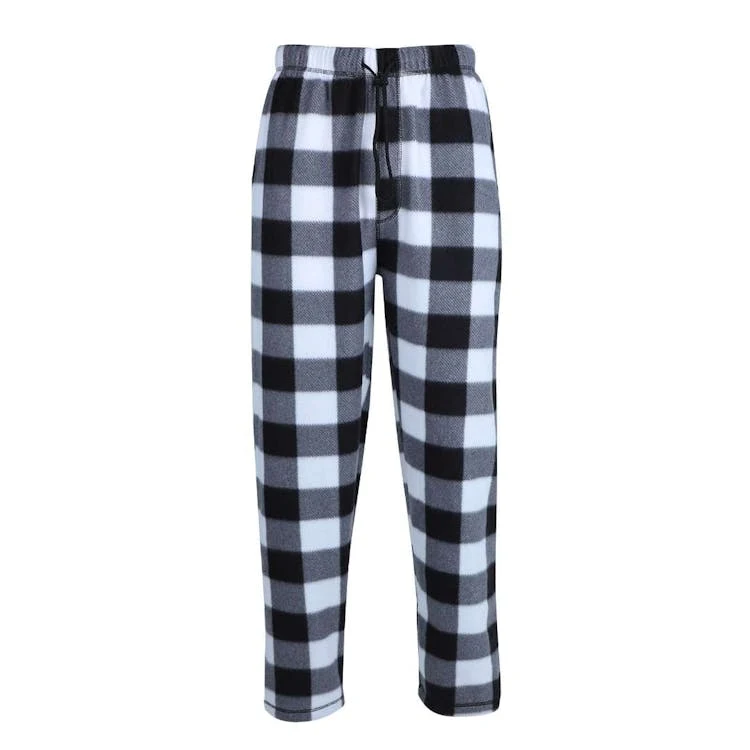 Men's Polar Fleece Pajama Pants - Size S-2XL White/Black 1