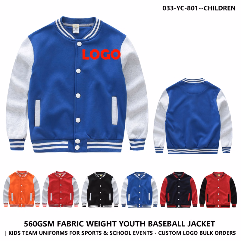 Unisex Kids Custom Logo Color Block Baseball Jacket