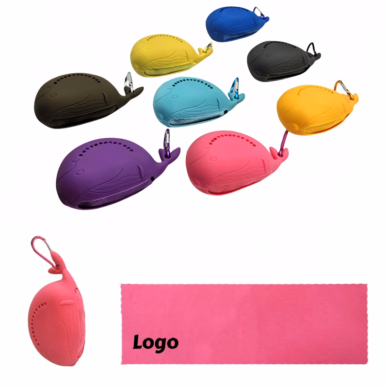 Quick Dry Sports Towel With Whale Silicone Case