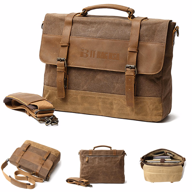 Leather Canvas Briefcase Laptop Bag