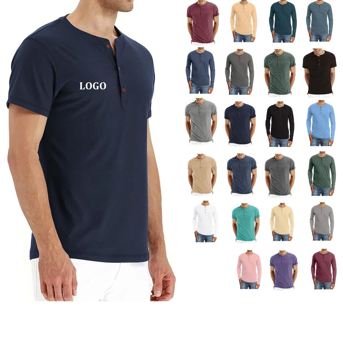Men's Long Sleeve Henley Cotton T Shirts 1