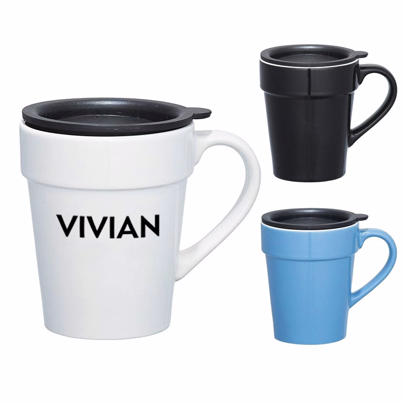 11oz Ceramic Wide Rim Coffee Mug with Lid