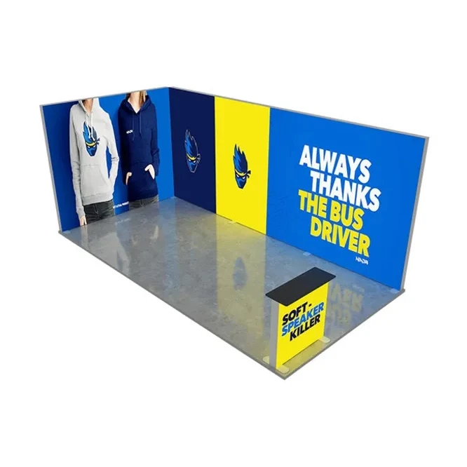 20ft Backlit Trade Show Display – LED Lightbox Display with Counter & Storage 1
