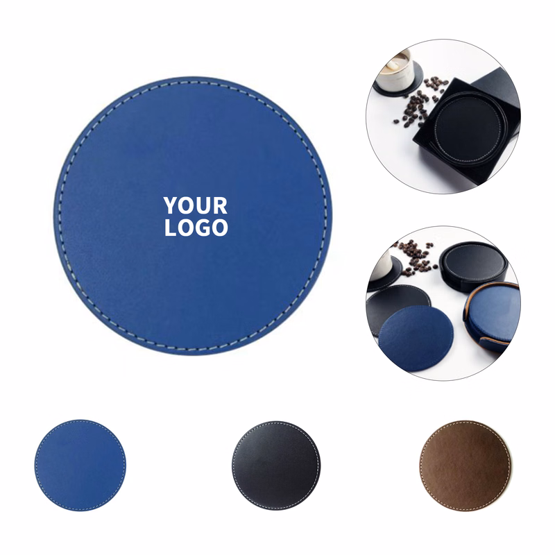 Round Polyurethane Leather Drink Coaster 3.94" Diameter