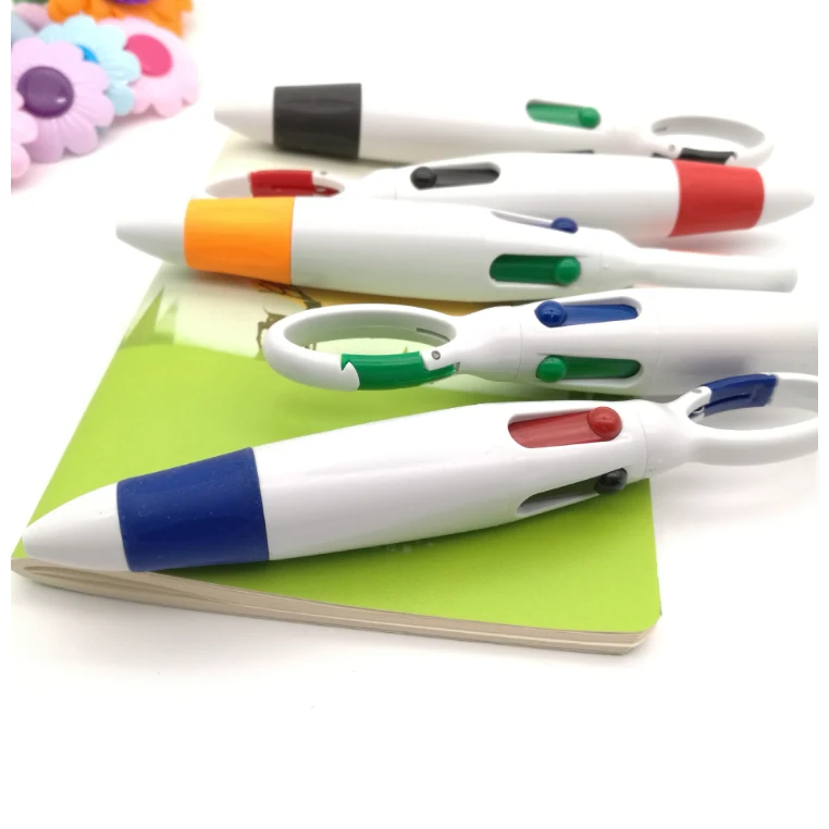 Four-color Ballpoint Pen with Carabiner 1