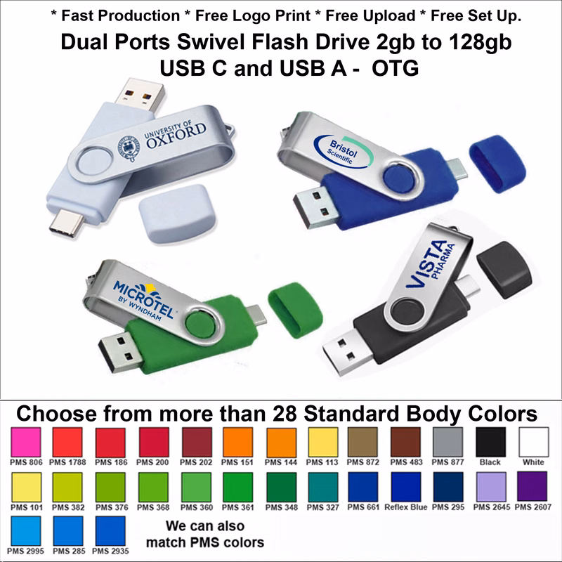 Dual Ports Swivel Silver Flash Drive USB C and USB A OTG / USB - 32 GB