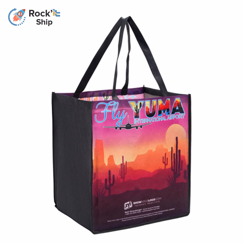 Rock'it 3-Day Sublimated PET Non-Woven Grocery Tote Bag w/ Gusset - 2 Sided (13" x 15" x 10")
