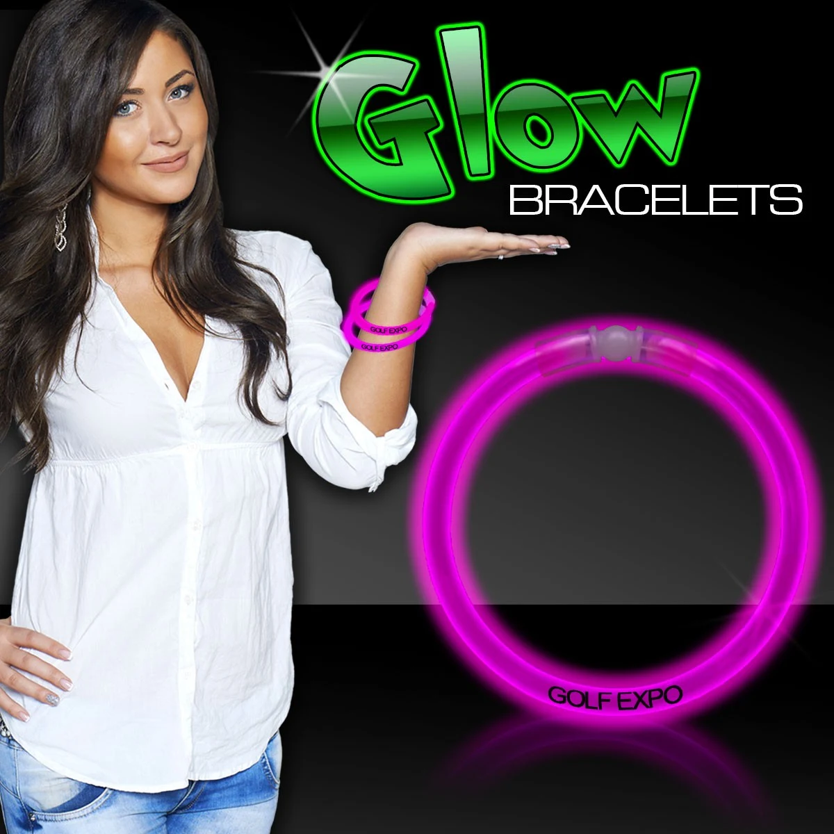 Pink 8" Single Color Superior Light Up Glow Bracelet 1